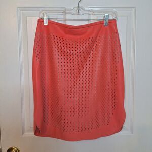Coral Orange Faux Leather Eyelet Mini Pencil Skirt Festival Y2K Bright Size L